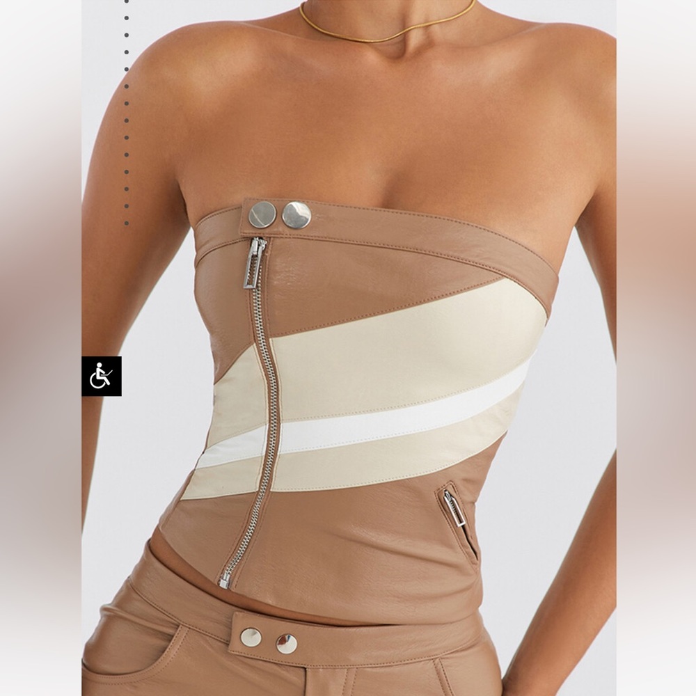 MISTRESS ROCKS x NUTMEG VEGAN LEATHER STRAPLESS TOP